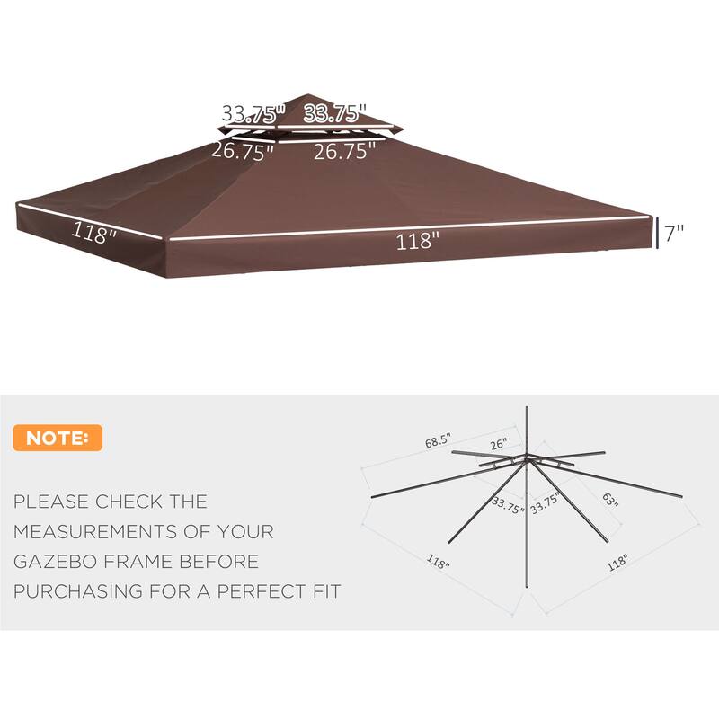 Outsunny Gazebo Replacement Canopy for Model 01 -0153, 2-Tier Top Cover for 9.84' x 9.84' Outdoor Gazebo, Brown (TOP ONLY)