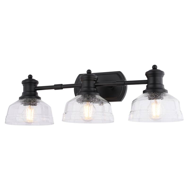 VAXCEL Beloit Matte Black Farmhouse Bathroom Vanity Lighting Wall Fixture, Clear Seeded Glass Shade, Dimmable