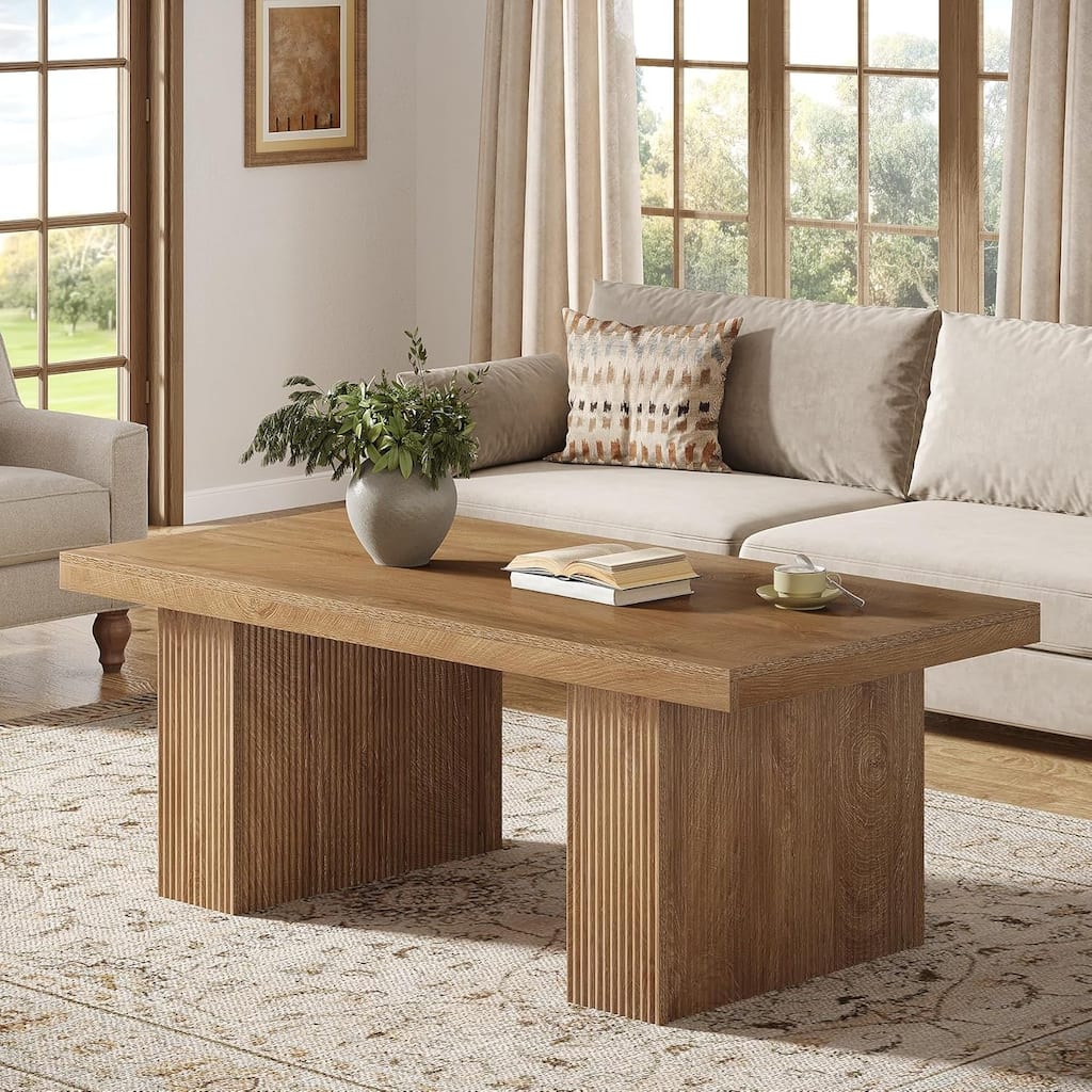 47.24 Inch Farmhouse Coffee Table with Large Tabletop for Living Room, Apartment, Reception Areas