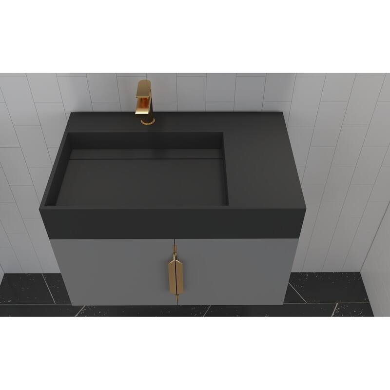 Amazon 30" Wall Mounted Bathroom Left Basin Vanity Set w/ Black Top