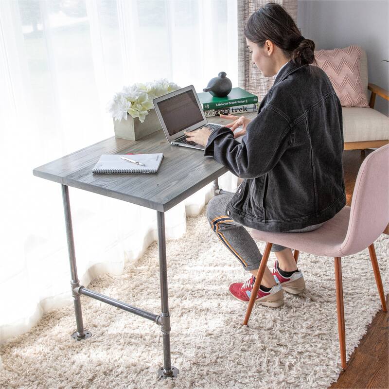 PIPE DECOR Solid Reclaimed Wood Desk with Authentic Industrial Pipe Legs