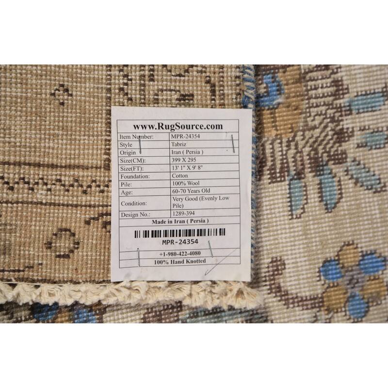 Geometric Tabriz Persian Area Rug Handmade Bedroom Wool Carpet - 9'8"x 13'1"