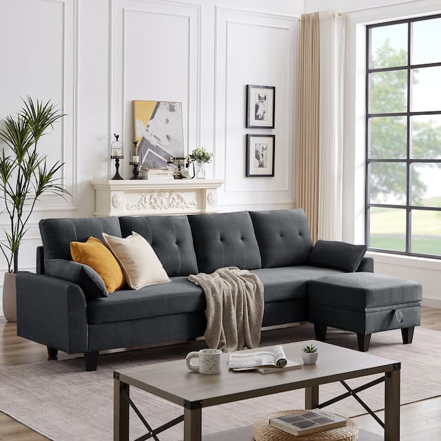 Modular Sectional Sofa Couch L Shaped With Chaise Storage Ottoman and Side Bags For Living Room