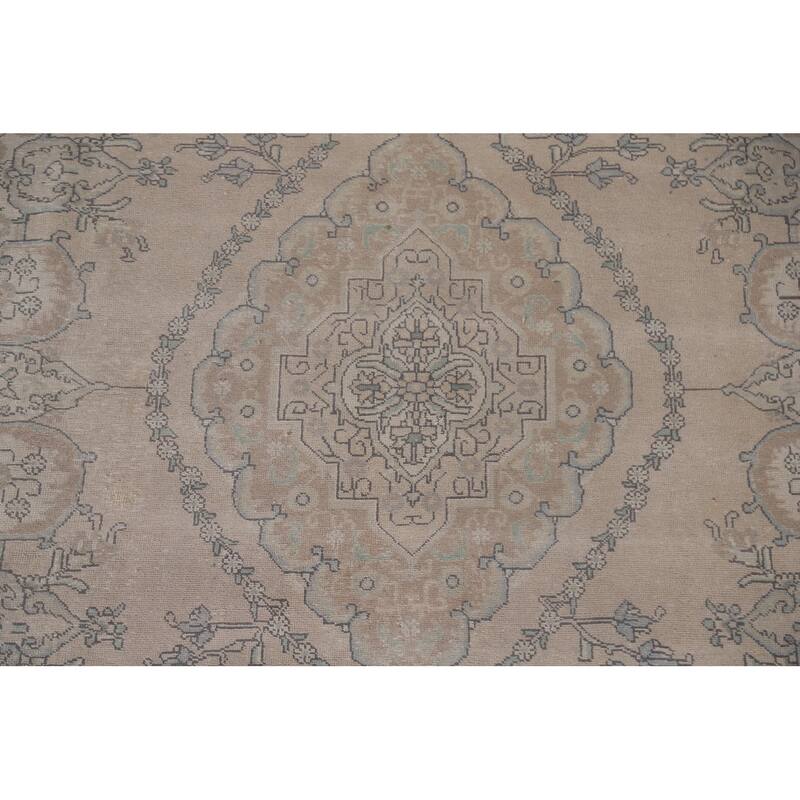 Hand Knotted Oriental 100% Wool Carpet Traditional Medallion Beige & Ivories Tabriz Area Rug - 11' 2'' X 8' 1''