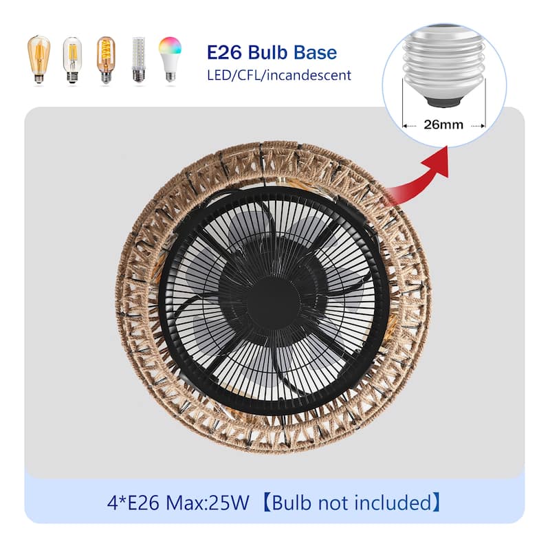 20" Vintage Rope Fan Light with Remote Control, NOT Included Bulbs