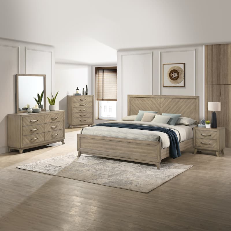Roundhill Furniture Arena Contemporary Wood Bedroom Set: Panel Bed, Dresser, Mirror, Nightstand, Chest in Antique Gray - Queen