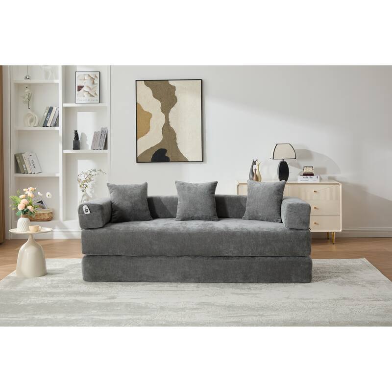 Queen Foldable Sofa Bed, 6-in-1 Convertible Sleeper Sofa with Mattress, Chaise Lounge Loveseat with Removable Cover