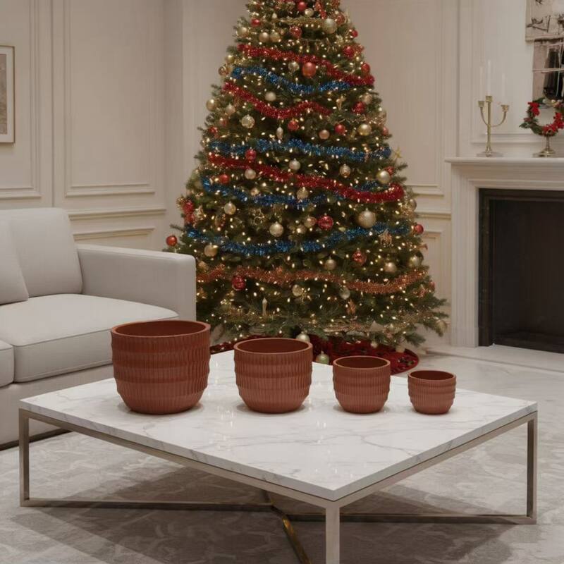 Anmytek Ceramic Planter Set of 4 with Drainage for Indoor Outdoor - Coral Red