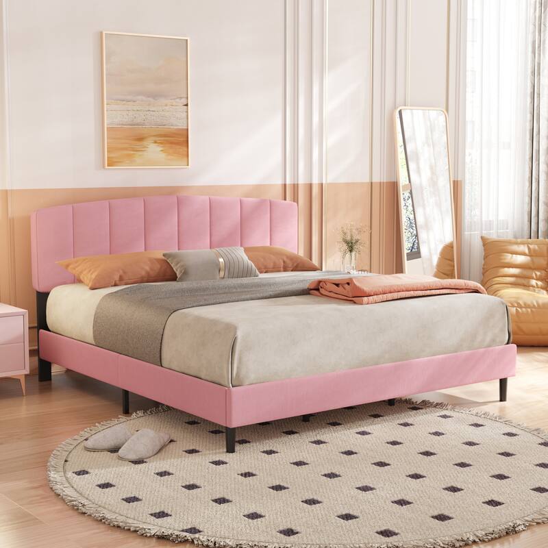 Alazyhome Upholstered Platform Bed Frame with Bedside Cupboard