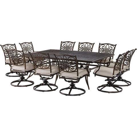 Agio Renditions 11-Piece Set with 10 Swivel Rockers and 60-in. x 84-in. Cast-Top Table, Featuring Sunbrella® Fabric in Silver