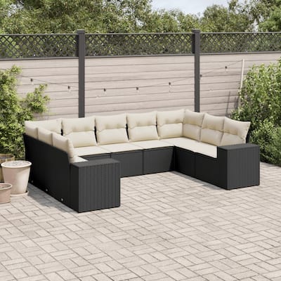 vidaXL Patio Sofa Set with Cushions Outdoor Conversation Furniture Poly Rattan