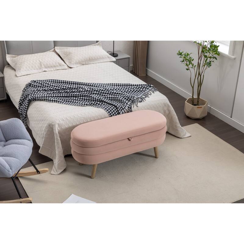 Upholstered Storage Bench with Wooden Legs