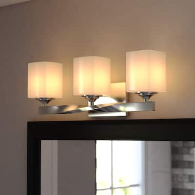 Robey 3-Light 23 in. W Polished Nickel Bathroom Vanity Lighting Fixture, Frosted White Glass, Dimmable LED Compatible Reversible