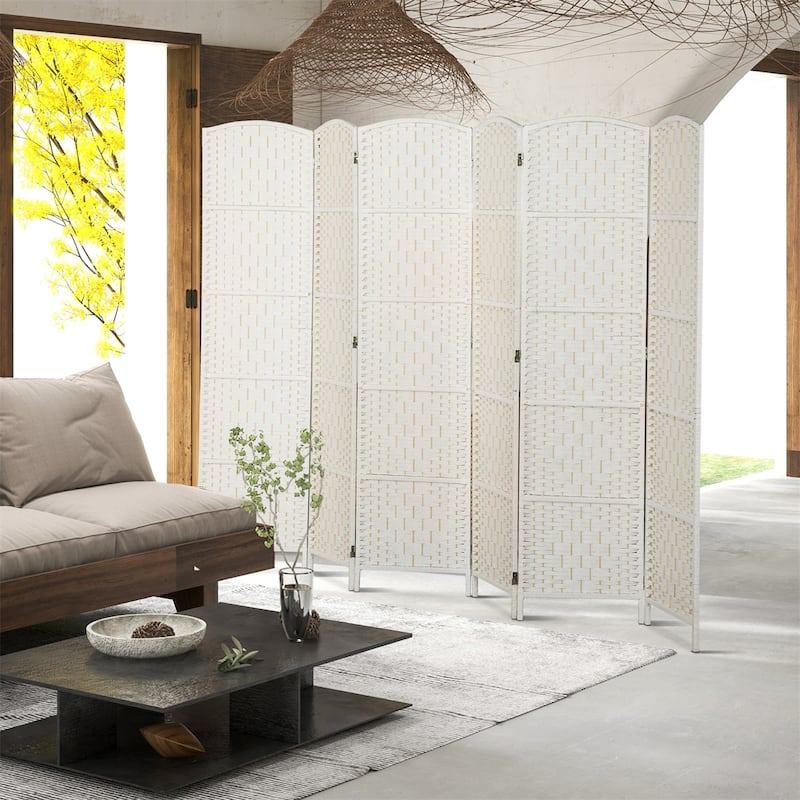 Nature Wood-White Poplar Paper Rope Folding Room Divider with Panels