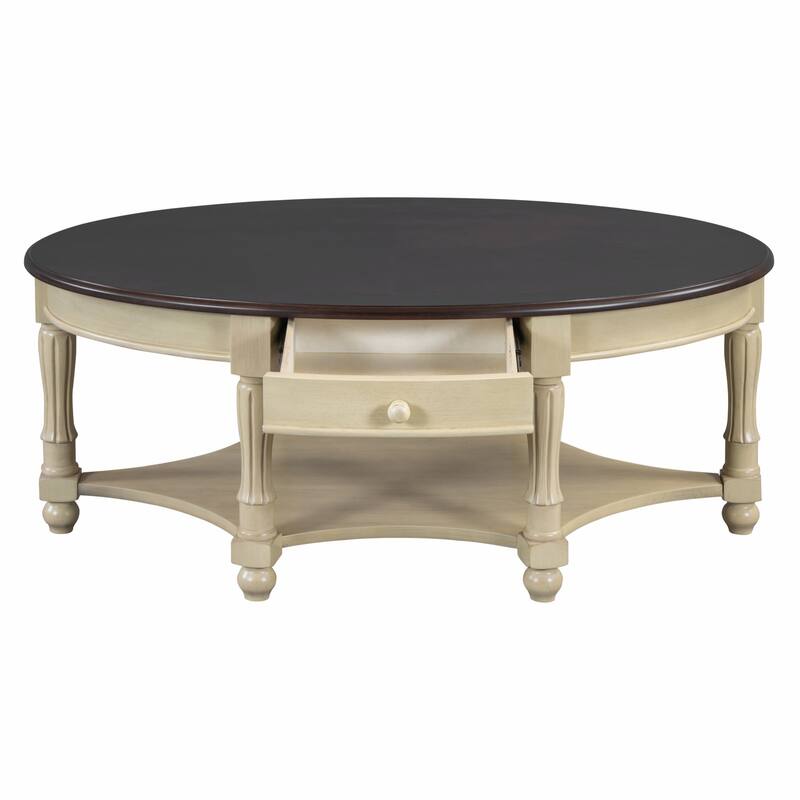 Oval Coffee Table with Drawer and Storage Shelf