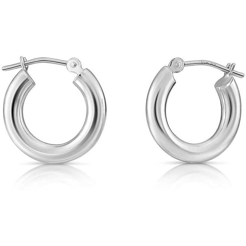 FB Jewels Solid 14K White Gold 3X30mm Polished Square Tube Round Hoop Earrings FB Jewels Solid 14K White Gold 3X30mm Polished Square Tube Round Hoop Earrings