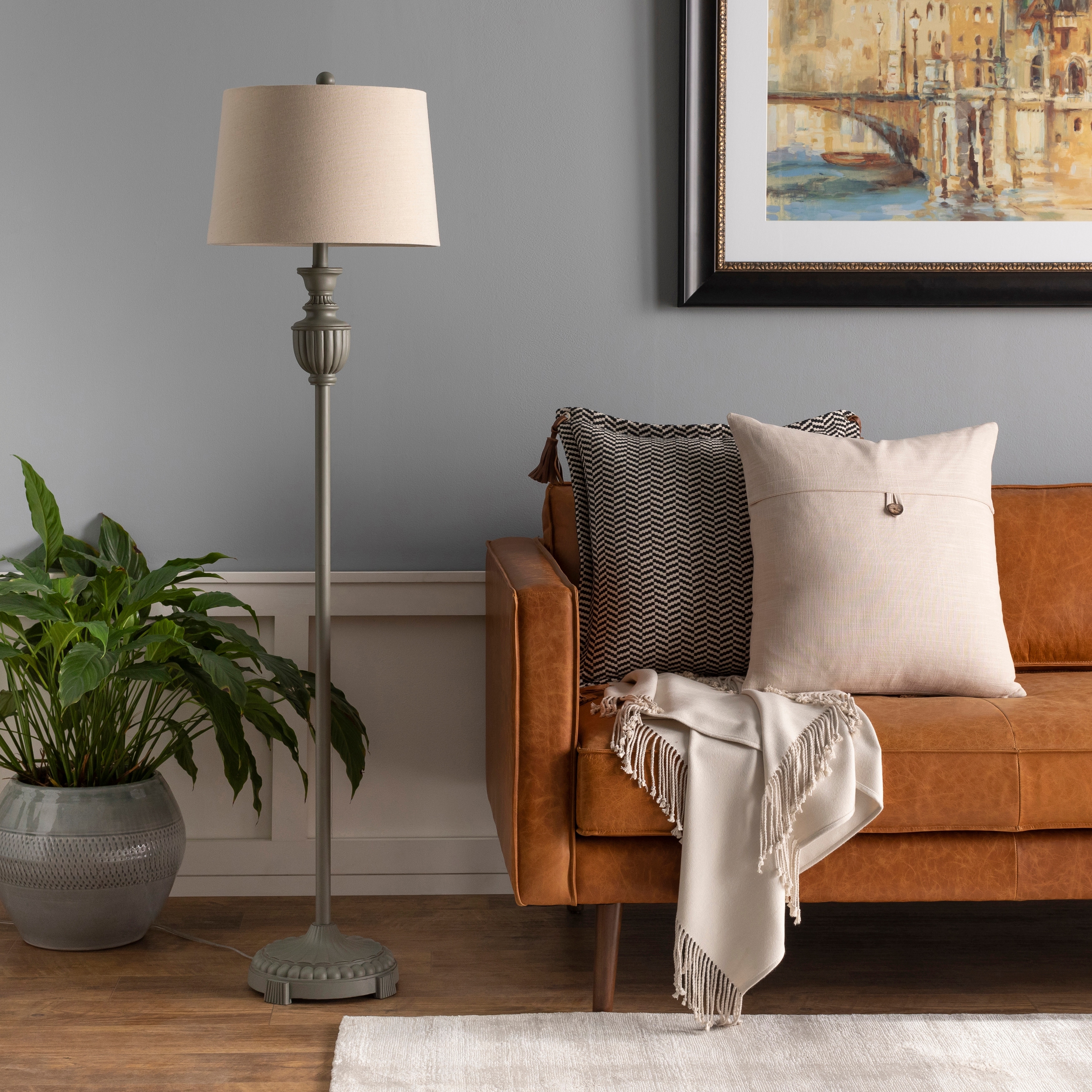 Aldon Classic Grey Urn Floor Lamp - 59"H x 15"W x 15"D