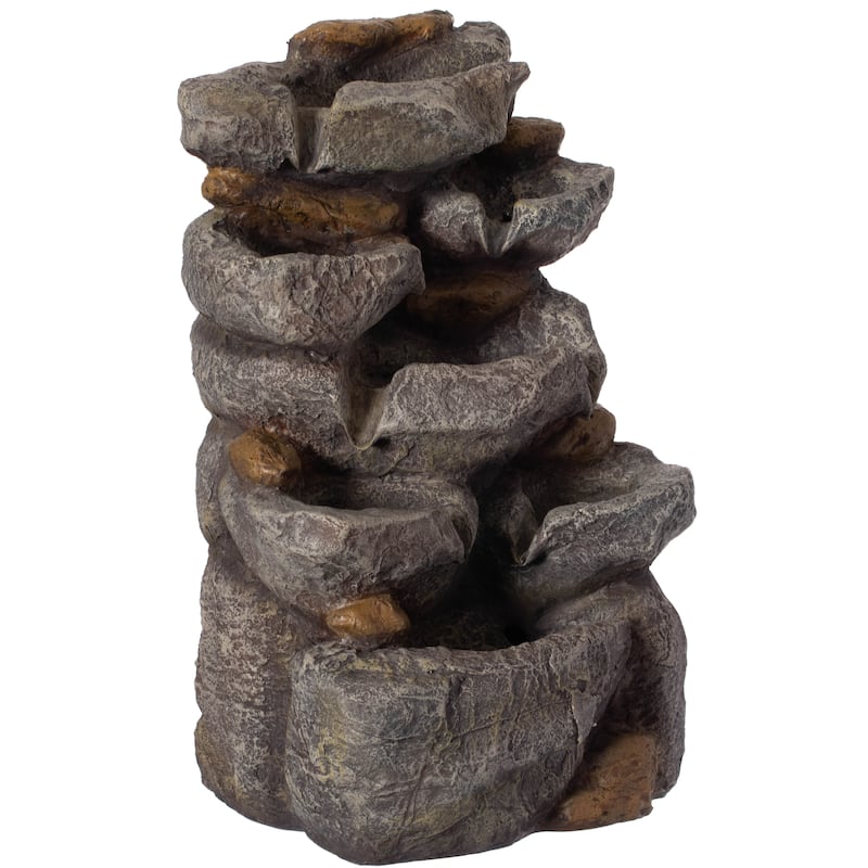 Cascading Electric Powered Rock Water Fountain with LED Lights 18.5" for Indoor and Outdoor Use
