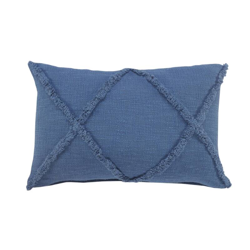 Set of Two 16" X 24" Blue Diamond Cotton Lumbar Throw Pillow With Fringe
