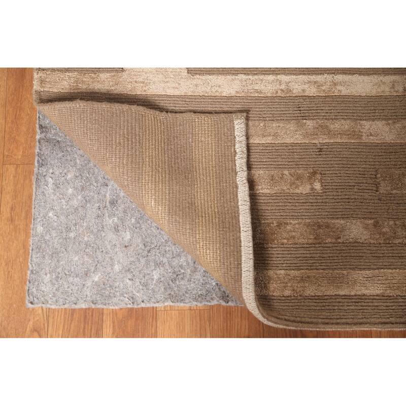 Striped Nepalese Modern Large Area Rug Hand-Knotted Wool Carpet - 10'0" x 13'8"