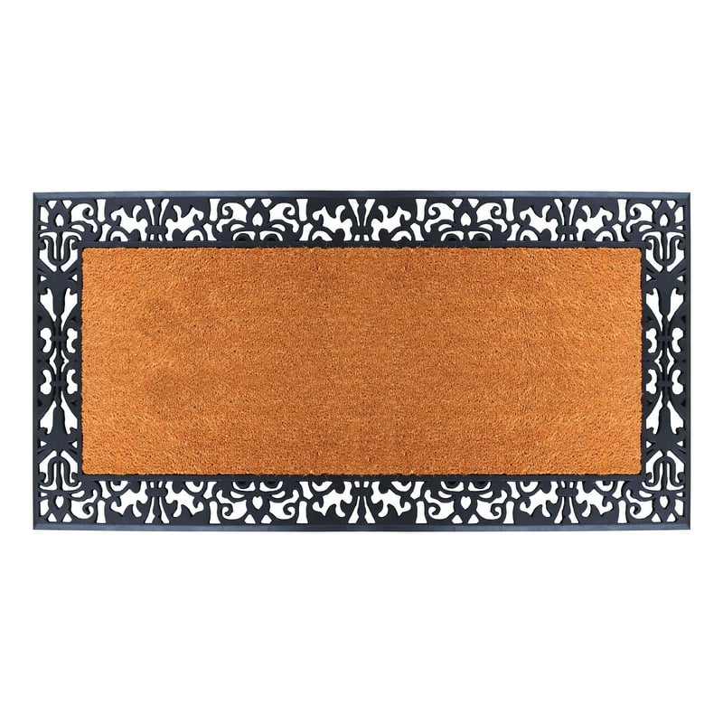 A1HC Rubber and Coir Heavy Duty Non Slip Welcome Indoor Outdoor Doormat, 30" X 60" - Black/Beige