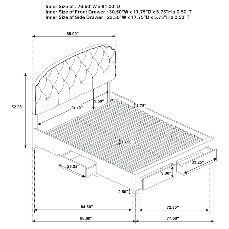 Marianna 4-drawer Upholstered Storage Bed Cream