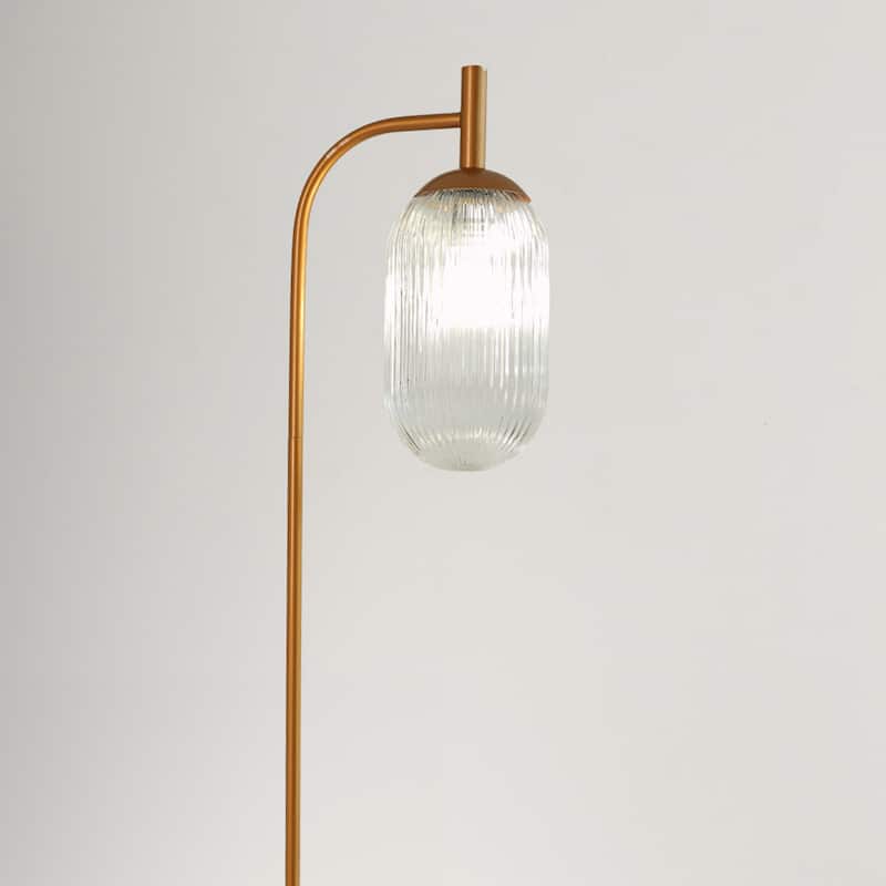 Emily Bronze Arched Floor Lamp with Ribbed Glass Shade - Gold