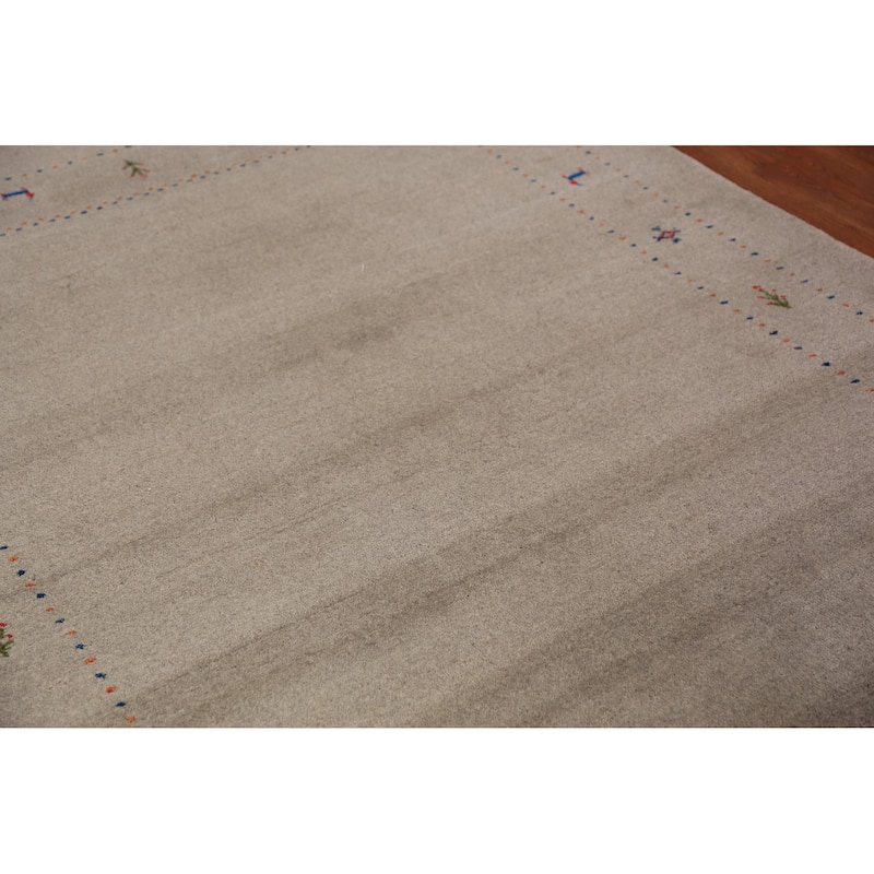 Gabbeh Oriental Area Rug Hand-Knotted Beige Tribal Wool Carpet - 5'7" x 7'10"