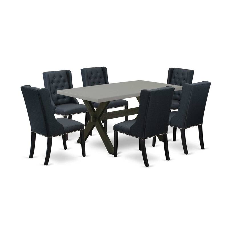 HomeStock 7-Piece Natural Oak Finish Solid Wood Top Dining Table with 6 Chairs