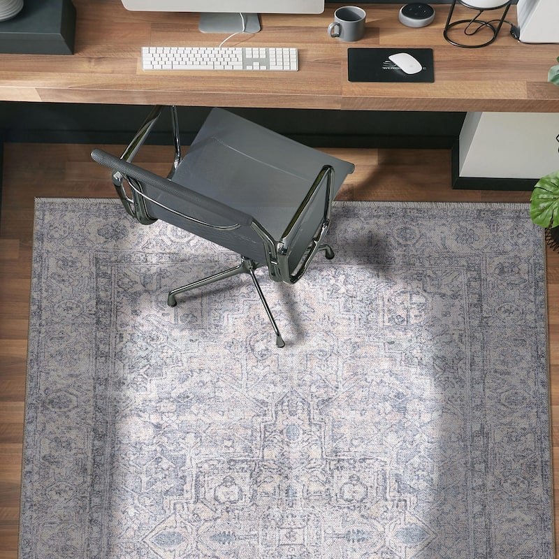 World Rug Gallery Distessed Medallion Machine Washable Area Rug