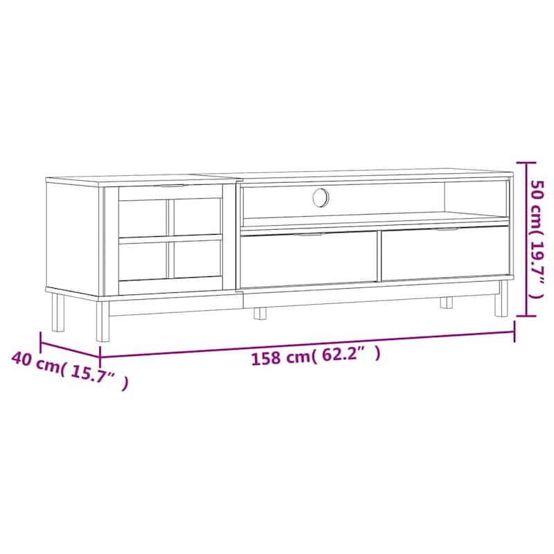 vidaXL TV Stand with Glass Door FLAM 62.2"x15.7"x19.7" Solid Wood Pine - 62.2" x 15.7" x 19.7"