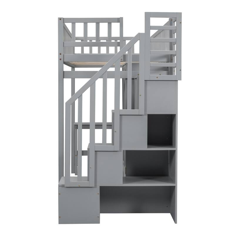 Twin Size Loft Bed with Bookshelf, Desk, Drawers and Wardrobe