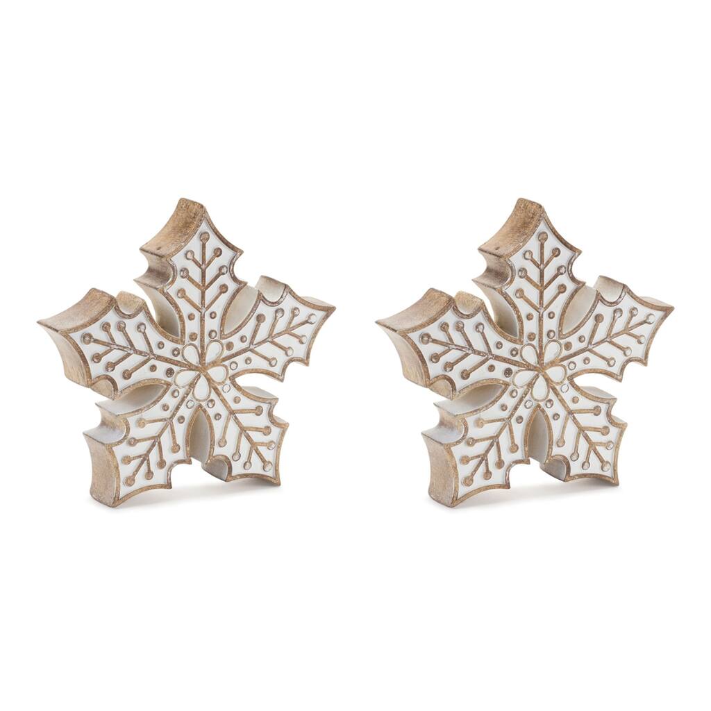 Snowflake Christmas Tabletop Decorations 7.25" Brown White Set of 2