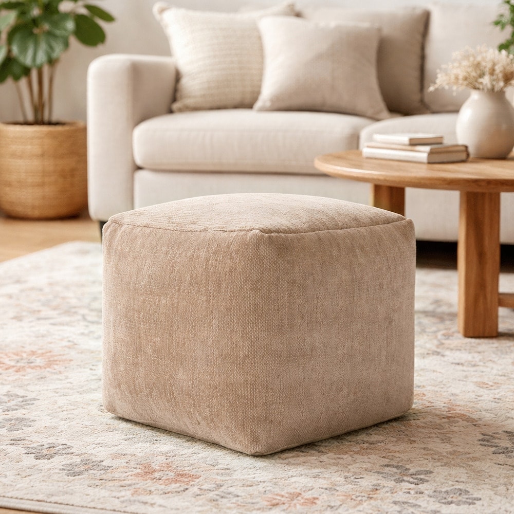 Jeanne Boho Farmhouse Square Pouf Ottoman by Sevita