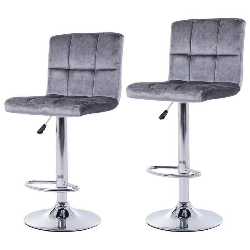 Faux Leather or Velvet Upholstered Adjustable Barstools Counter Bar Pub Height Stools set of 2 - Grey Velvet-2-piece