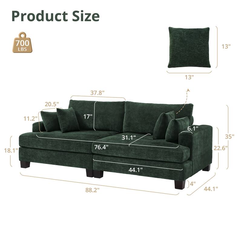 88"W 3-Seater Sofa Chenille Upholstered Couch Modern Loveseat Sofa Wooden Frame Sofa for Living Room
