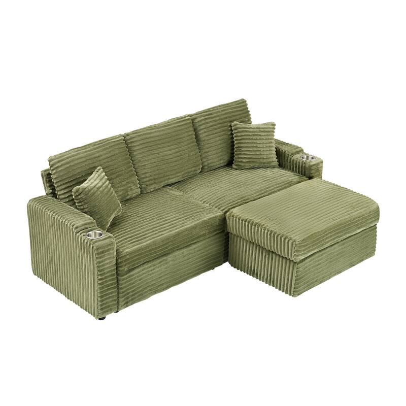 80 Inches Foldable and Hidden Storage Chaise Longue with cup holders