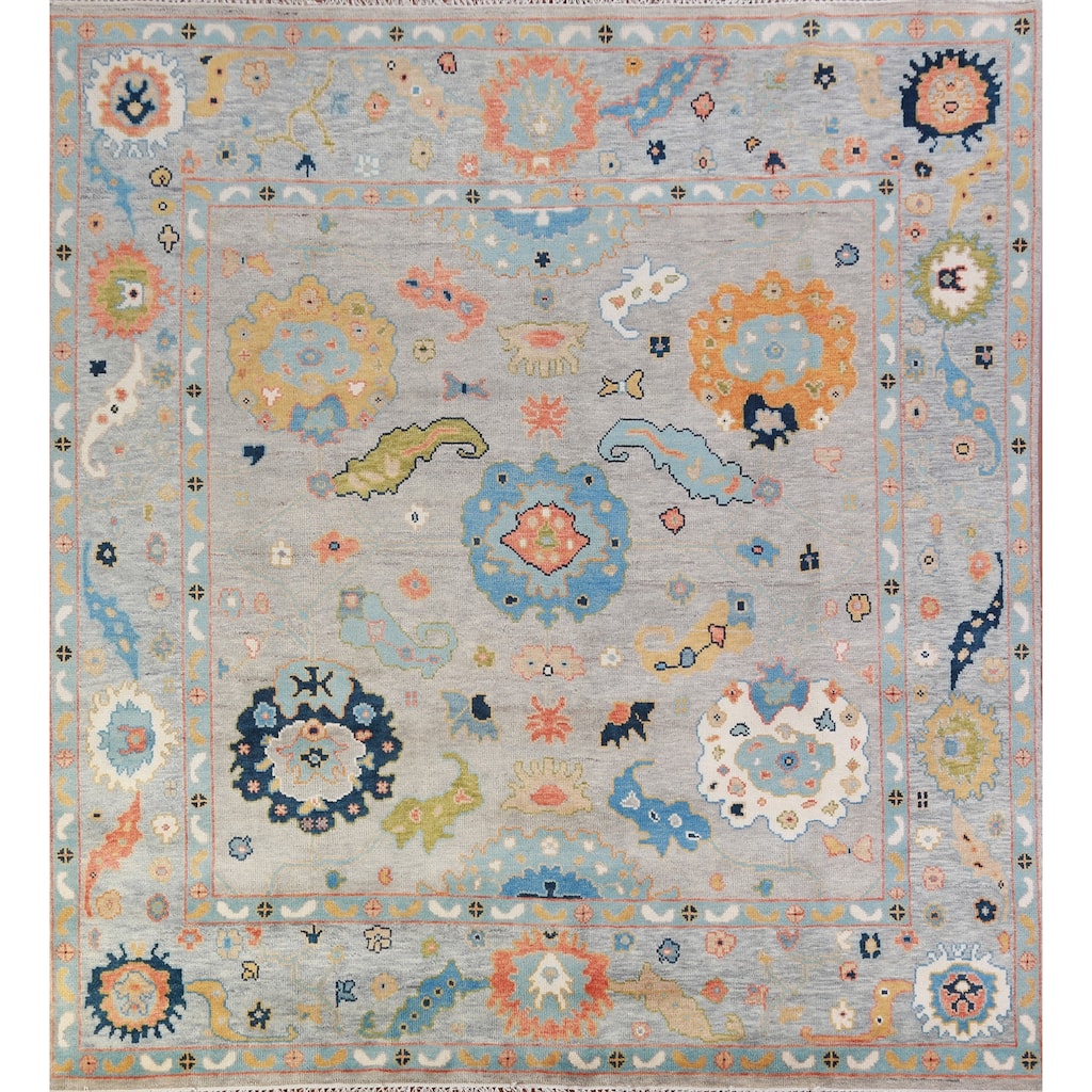 Hand Knotted Oriental 100% Wool Carpet Transitional All-Over Greys & Charcoal Oushak Area Rug - 9' 0'' X 8' 10''