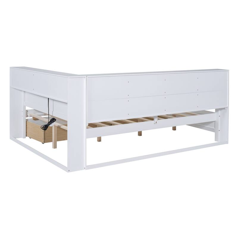 White Wooden Full Size Daybed with 2 Drawers & Storage Shelf