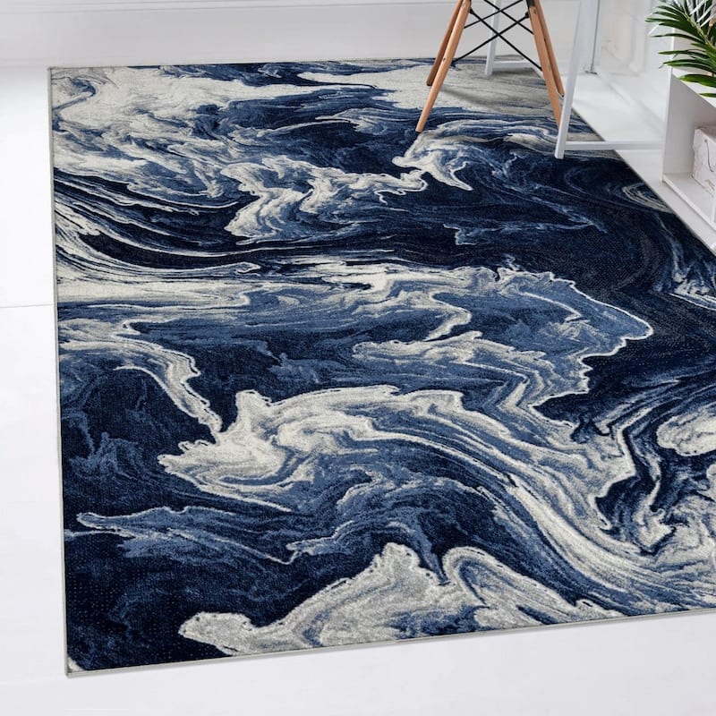 Luxe Weavers Marble Abstract Clouds Swirl Area Rug - 6x9 - Blue