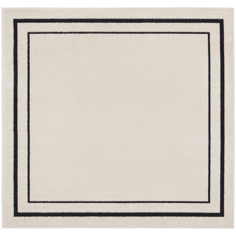 Nourison Sandy Indoor / Outdoor Solid Area Rug - 5' Square - Ivory/Black