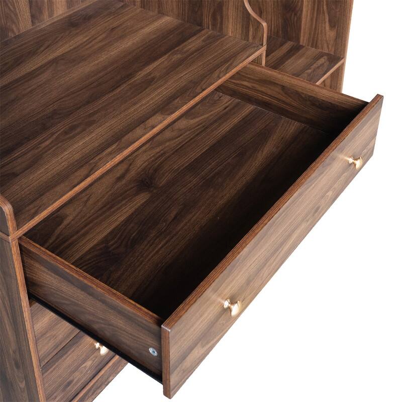 Open Style Wardrobe Closet with 3 Large Storage Drawers and Hanging Rods, Modern Armoire Clothing Organizer with Storage Shelves