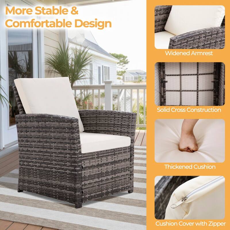 6pcs Wicker Patio Conversation Set Seating Loveseat Sofa with Ottomans