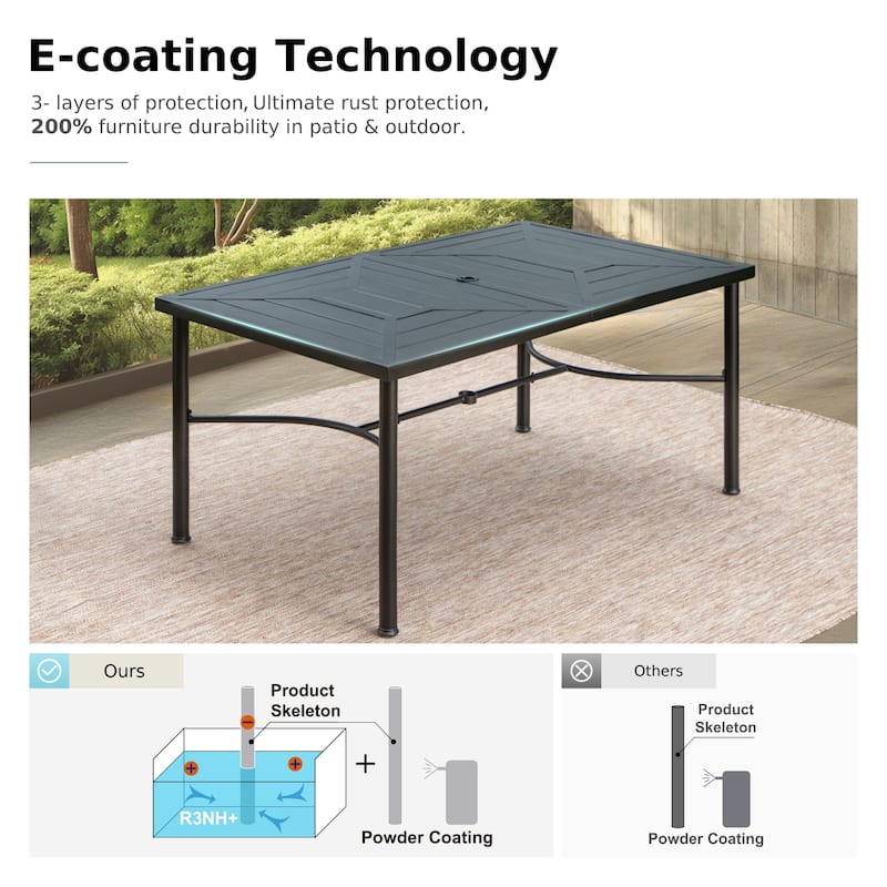 MAISON ARTS 7-Piece Outdoor Dining Set for 6, Metal Steel Dining Table with Umbrella Hole