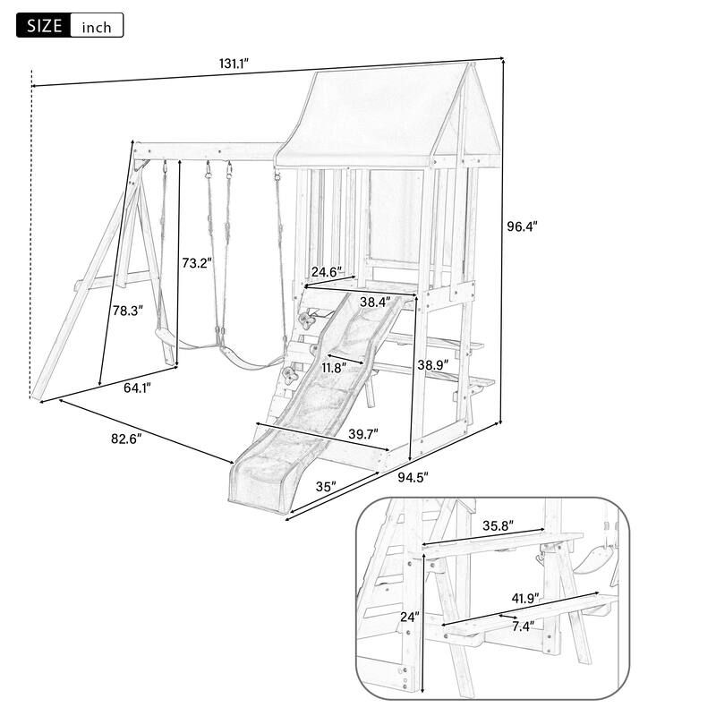 3-in-1 Wooden Outdoor Swing Set