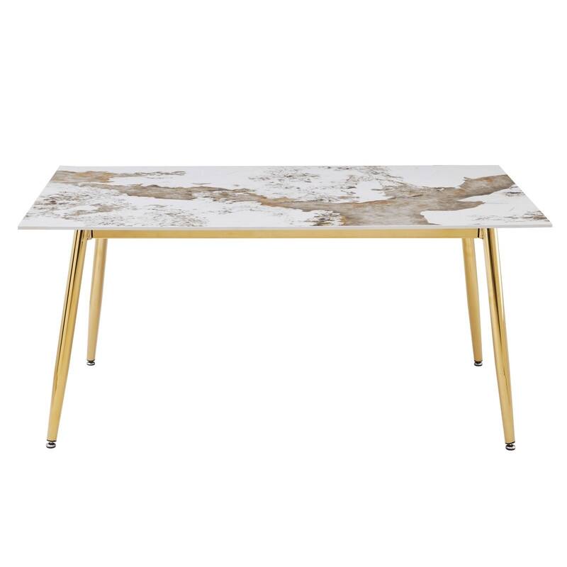 Zayle Dining Table with a 71" Rectangular Top and Gold Steel Base - 71" Wide - White Grey