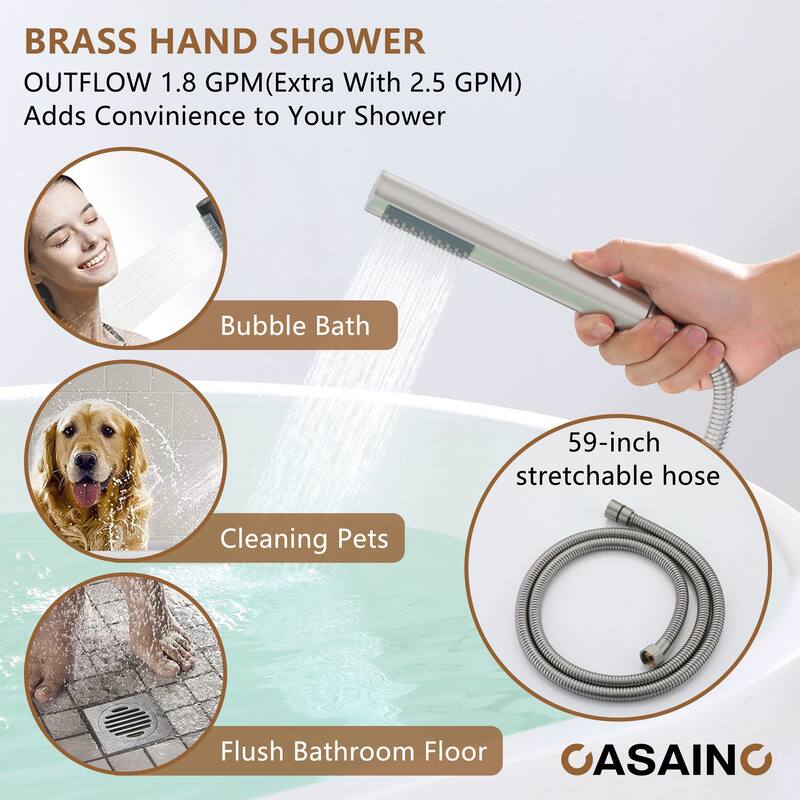 CASAINC Single-Handle Freestanding Floor-Mount Roman Tub Faucet with Handheld Shower