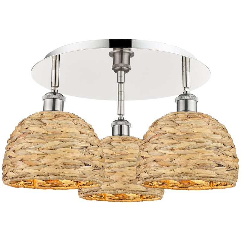 Innovations Lighting Endless Possibilities Ballston - Woven Rattan - 3 Light 20" Flush Mount - Polished Nickel