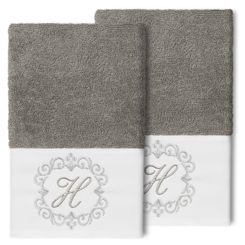 Authentic Hotel and Spa 100% Turkish Cotton Monica 2PC Embellished Hand Towel Set - H - Dark Gray