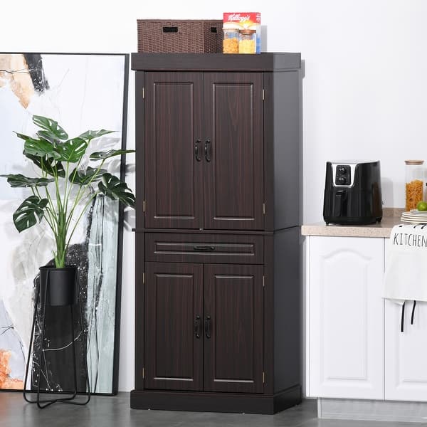Homcom 71 Tall Freestanding Kitchen Pantry With 4 Doors 2 Large Cabinets And 1 Wide Drawer
